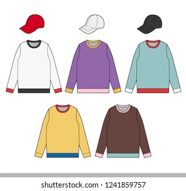 Cap Sweatshirt fashion flat technical drawing template