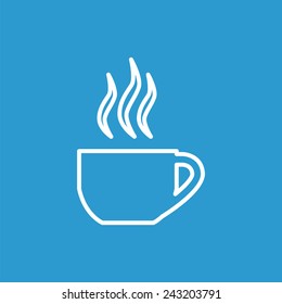 cap of tea outline icon, isolated, white on the blue background. Exclusive Symbols 