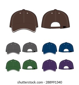 Cap template. Front and back view. Vector illustration on white background.