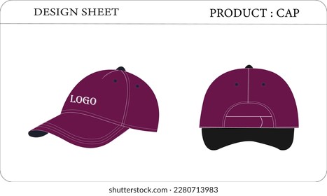 Cap template unisex in maroon color