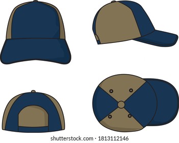 cap template vector  front side top  and side view for design
