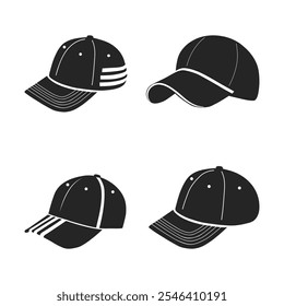 Cap Vector Clip Art Outline Silhouette Set. Sport Equipment Minimal Isolated, Illustration Vector Collection.