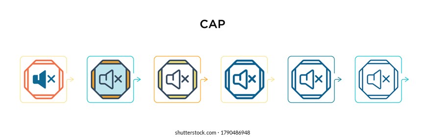 Icono del vector de la tapa en 6 estilos modernos diferentes. Iconos de casquillos negros, de dos colores diseñados en el estilo relleno, contorno, línea y trazo. La ilustración vectorial se puede usar para web, móvil, ui