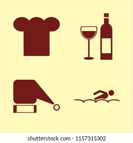 cap vector icons set. with bottle glass, chef cap, santa hat and swimming in set