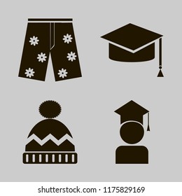 cap vector icons set. with graduation hat, winter hat, shorts and graduaded student in set