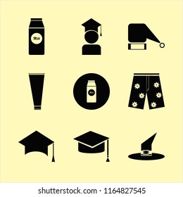 cap vector icons set. with pack milk, graduation hat, shorts and santa hat in set
