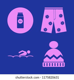 cap vector icons set. with pack milk, winter hat, swimming and shorts in set