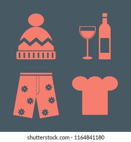 cap vector icons set. with shorts, winter hat, chef cap and bottle glass in set