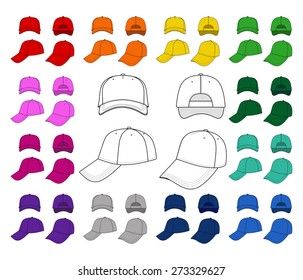 Cap vector illustration featured front, back, side, top isolated on white. You can change the color or you can add your logo easily.