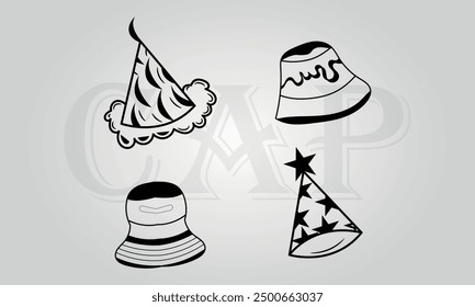 Cap vector sport clothing sketch of baseball Back cap line art detailed hat 