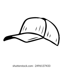 Cap with visor hand drawn in doodle style. Headdress. Sun protection. Comfortable clothes for walking. Vector line art illustration.