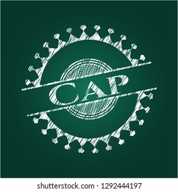 Cap written on a blackboard