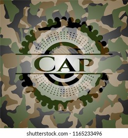 Cap written on a camo texture