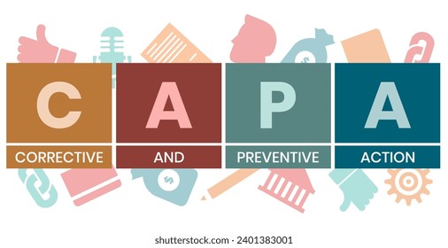 CAPA - Corrective and preventive action acronym. business concept background. vector illustration concept with keywords and icons. lettering illustration with icons for web banner, flyer