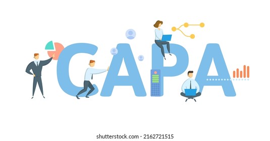 CAPA, Corrective and preventive action. Concept with keyword, people and icons. Flat vector illustration. Isolated on white.