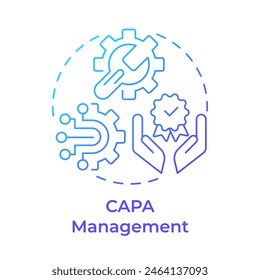 CAPA management blue gradient concept icon. Processes organization, quality improvement. Round shape line illustration. Abstract idea. Graphic design. Easy to use in infographic, presentation