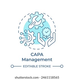 CAPA management soft blue concept icon. Processes organization, quality improvement. Round shape line illustration. Abstract idea. Graphic design. Easy to use in infographic, presentation