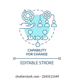 Capability for change turquoise concept icon. Government transformation discipline abstract idea thin line illustration. Isolated outline drawing. Editable stroke. Arial, Myriad Pro-Bold fonts used