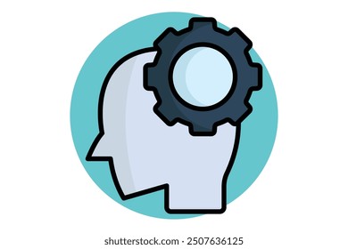Icono de contorno coloreado de la capacidad. cabeza con engranaje. icono relacionado con la eficacia. productividad Elementos Ilustración vectorial