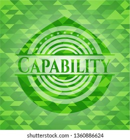 Capability green emblem with mosaic ecological style background