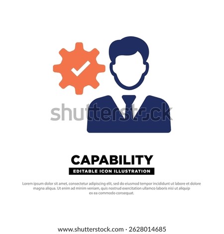 Capability Icon. Person with Gear and Check Symbol for Reliable Competence. Vector editable icon.