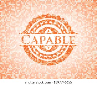Capable abstract emblem, orange mosaic background