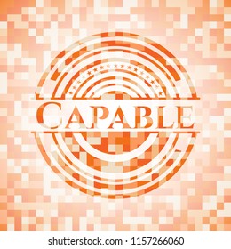 Capable abstract orange mosaic emblem with background