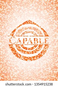 Capable abstract orange mosaic emblem