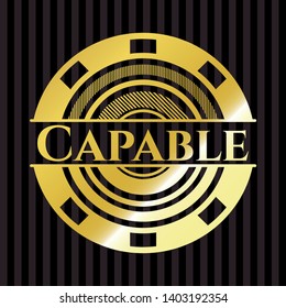 Capable gold shiny badge. Vector Illustration. Detailed.