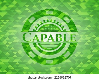 Capable green mosaic emblem. Vector Illustration. Detailed. 