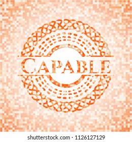 Capable orange mosaic emblem with background