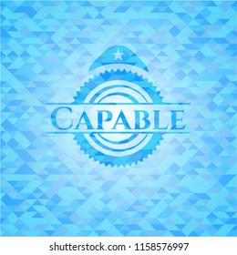 Capable realistic light blue emblem. Mosaic background