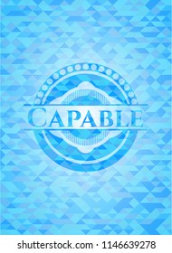 Capable realistic sky blue emblem. Mosaic background