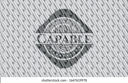 Capable silver badge or emblem. Scales pattern. Vector Illustration. Detailed.