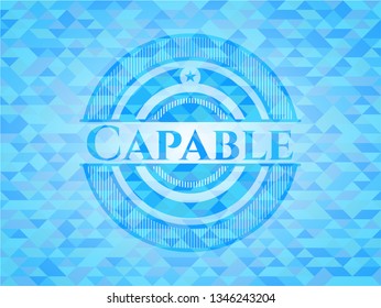Capable sky blue emblem with mosaic background