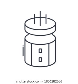 Capacitor-Symbol, lineare einzelne Illustration, dünne Linie, Webdesign-Zeichen, Umrisssymbol mit bearbeitbarem Strich auf weißem Hintergrund.