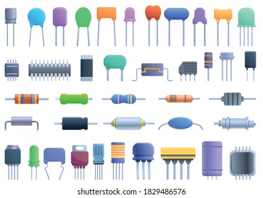 Capacitor-Symbole gesetzt. Cartoon-Satz von Kondensatorvektorsymbolen für Webdesign