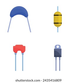 Capacitor icons set cartoon vector. Capacitor and resistor. Electronic component