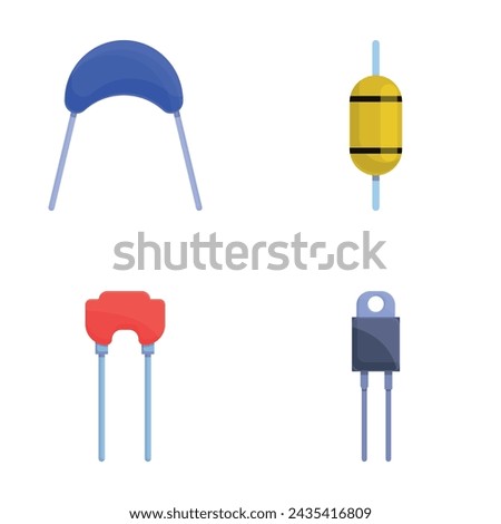 Capacitor icons set cartoon vector. Capacitor and resistor. Electronic component