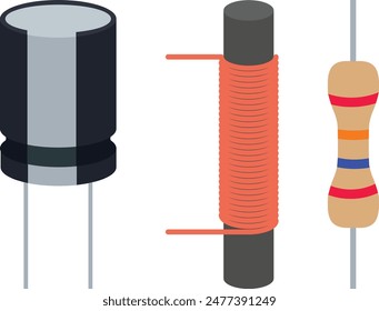 Capacitor, Inductor and Resistor Electrical Illustration Icons