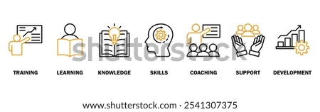 Capacity building banner web icon vector illustration concept with an icon of training, learning, knowledge, skills, coaching, support, and development