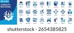 capacity building icon set collection in solid glyph style. an icon pack contain goal,training,skill,knowledge,growth,develop,learn