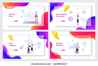 Capacity Building Website Landing Page Set. Education, Finance Goal Achievement Searching Solution, Improvement Corporate Finance Situation, Training Web Page Banner. Cartoon Flat Vector Illustration