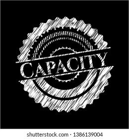 Capacity chalkboard emblem on black board. Vector Illustration. Detailed.