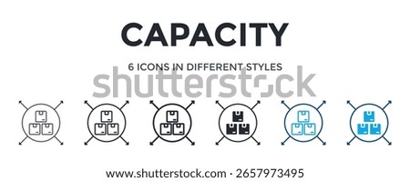 Capacity Icon In Different Style Vector Illustration. Designed In Thin Line, Regular Line, Bold Line, Glyph, Color Line, And Color Glyph Style Can Be Used For Web