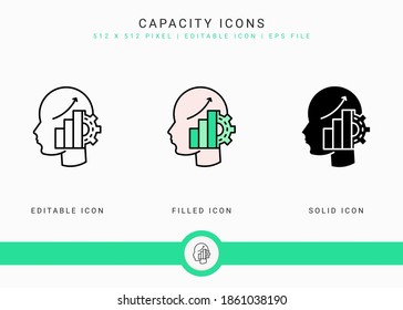 Capacity icons set vector illustration with solid icon line style. Business development concept. Editable stroke icon on isolated white background for web design, user interface, mobile app