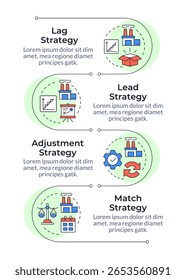 Capacity management strategies infographic vertical sequence. Productivity improvement in company. Visualization infochart with 4 steps. Circles workflow