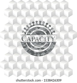 Capacity realistic grey emblem with cube white background