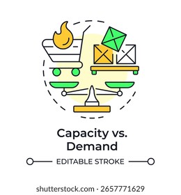 Capacity vs demand multi color concept icon. Identify potential shortages. Resource management metric. Round shape line illustration. Abstract idea. Graphic design. Easy to use in presentation