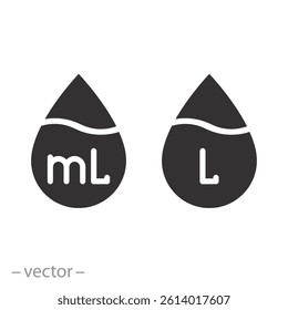 capacity water, liter icon, drop liquid, flat vector illustration